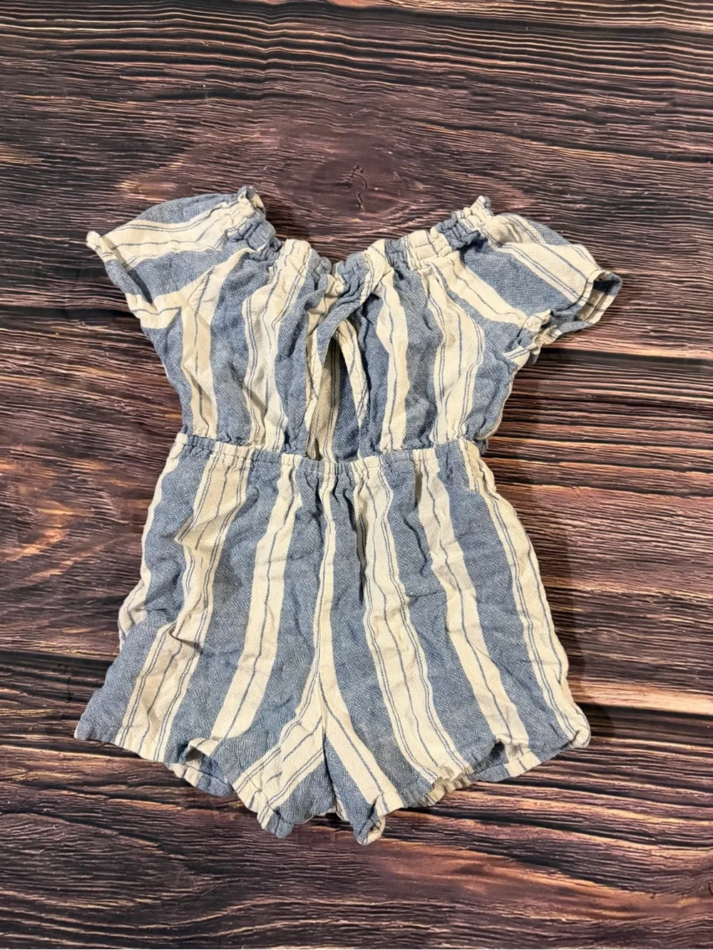 4T Old Navy Blue and white Striped Off-Shoulder Romper